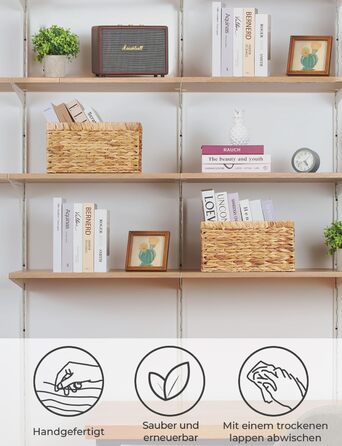 Кошик для зберігання водяного гіацинта StorageWorks, квадратна скринька для зберігання, міцні полиці у формі водяного гарбуза з ручками, декоративний кошик для подарунків, туалетного приладдя, великий, 2 предмети 33 x 21 x 18 см натурального кольору (водя