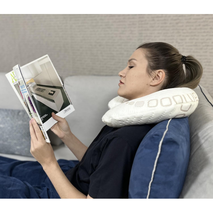 Органічна дорожня подушка для шиї, подушка для зняття болю в шиї, подушка для сну на боці зі знімним чохлом, подушка для підтримки шиї для дорослих 35x33 см. (Гречана лушпиння)