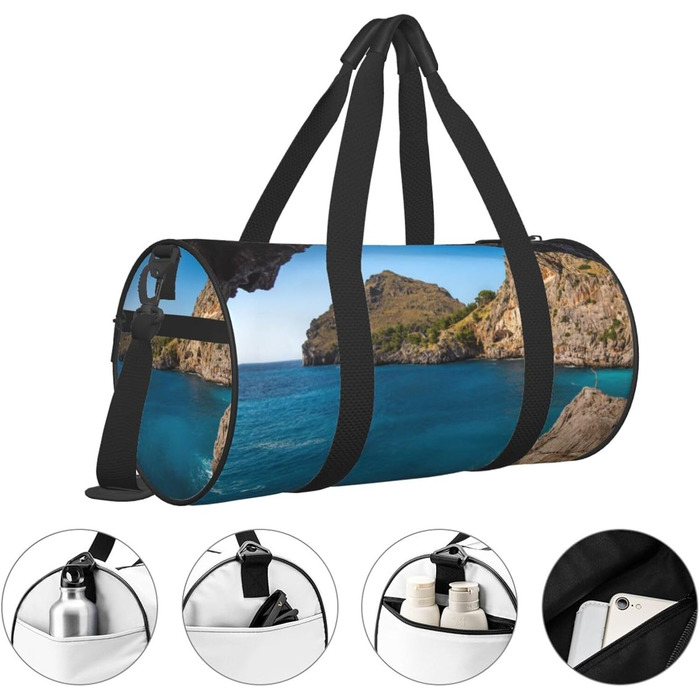 Спортивна сумка для фітнесу та подорожей з принтом Арка Мальорки, чорна, універсальний розмір