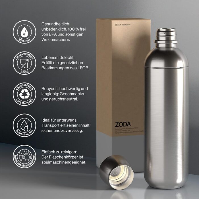 Пляшка для води SC7 ZODA з нержавіючої сталі 1 л Сумісна з Sodastream DUO, TERRA, EASY, ART, ONE, TOUCH, POWER, можна мити в посудомийній машині, змінна пляшка для виробника газованої води