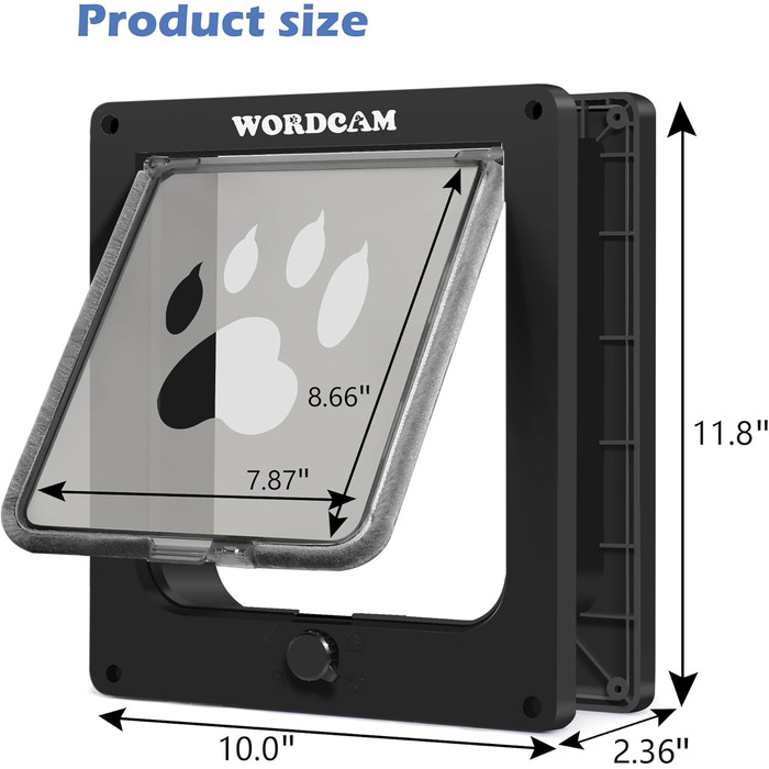 Котячі дверцята Wordcam XL, міцні котячі дверцята для внутрішніх та зовнішніх дверей, 4-стороннє замикання, дверцята для котів, кошенят, собак вагою до 11,3 кг, легке встановлення, водонепроникні (чорні)