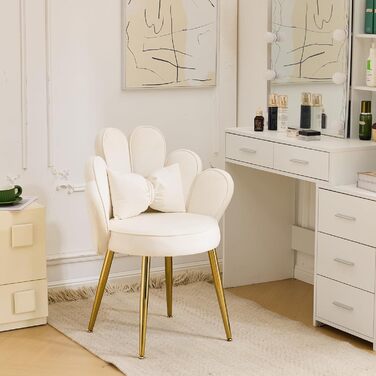 Крісло-туалетний столик зі спинкою у формі пелюсток, крісло для вітальні, крісло для читання з подушкою-бантом (біле)