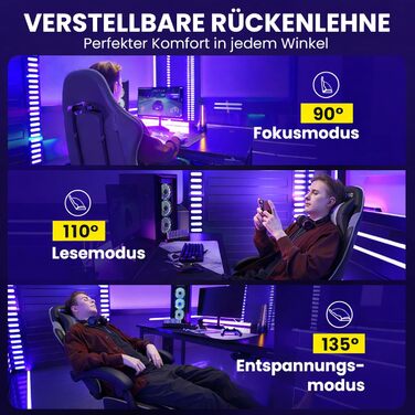 Ігрове крісло - Ергономічне ігрове крісло з підставкою для ніг, підголівником та поперековою опорою, регульоване по висоті, м&39яке, вантажопідйомність 150 кг, чорно-сіре