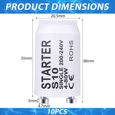 Стартер люмінесцентна лампа S10 4-80W 200-240V люмінесцентна лампа стартер стартер довгий термін служби для люмінесцентних ламп люмінесцентне світло індивідуальне перемикання люмінесцентних ламп, 10 шт.