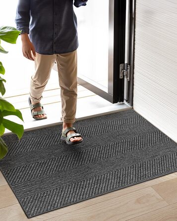 КОЛІР ТА ГЕОМЕТРІЯ Ультратонкий килимок для прихожих у приміщенні 43x76 см, килимок для прання в пральній машині з нековзним покриттям, плоский килимок для входу в приміщенні, абсорбуючий килимок для передпокою, коридору темно-сірого кольору (складений) Т