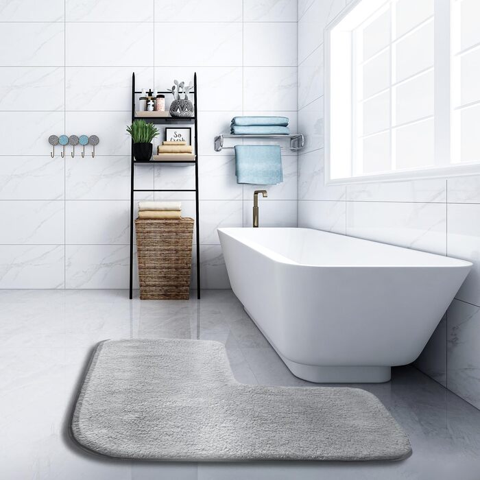 Кутовий килимок для душу Funvalley Surperfect L-подібний килимок для ванни з мікрофібри Надзвичайно мякий, ультрапоглинаючий та нековзний Підходить для кутових душових кабін Внутрішні розміри 80x80 см Ідеально підходить для підлоги у ванній кімнаті