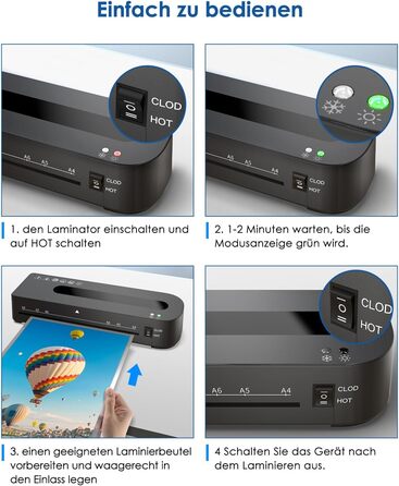 Ламінатор A4 - ламінатор 4-в-1 з 30 ламінуючими пакетами для A4/A5/A6, швидкий розігрів, комплект гарячого та холодного ламінатора з різаком для паперу, закруглювач кутів для офісу, дому та школи B-FN333