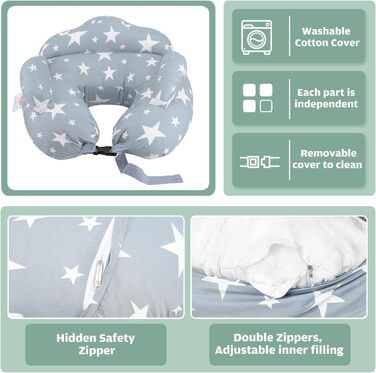 Подушка для годування Chilling Home, подушка для вагітних, подушка для сну на боці для дитини, подушка для вагітних з бавовняним чохлом для подушки для годування, регульована подушка, подушка для годування для вагітних, немовля, синьо-біла зірка