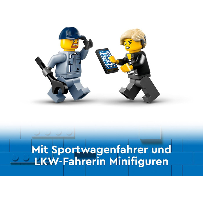 Евакуатор LEGO City зі спортивним автомобілем, іграшкова машинка для хлопчиків та дівчаток віком від 4 років, подарунок на день народження для дітей, іграшкова вантажівка з 2 мініфігурками та аксесуарами, такими як кохлеарний імплантат 60435