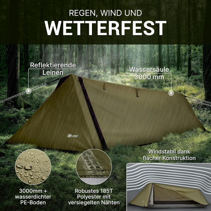 Намет EXPLORER Namib на 1 та 2 особи, малий розмір, надлегкий, для подорожей на велосипеді або мотоциклі, 1-2 особи, водяний стовп 3000 мм, з окремим внутрішнім наметом, для піших прогулянок, трекінгу, кемпінгу, 1 особа