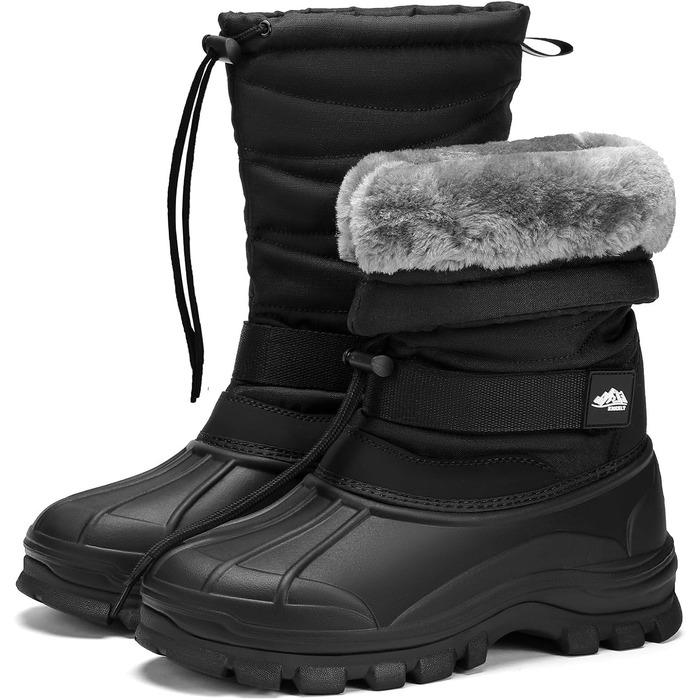 Водонепроникні зимові чоботи Kricely для чоловіків та жінок, снігові чоботи з теплою підкладкою, нековзне зимове взуття, повністю чорні, EU 45