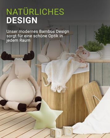 Бамбуковий кошик для білизни Juskys Curly Natural 72 л - Гігієнічний та складаний кошик для білизни з кришкою, ручкою для перенесе