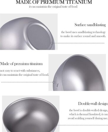 Титанова чаша для рисового супу, посуд 250 мл, легкий двостінний круглий посуд для подорожей, походів, дому Ti1093T 250 мл - Ti1093t