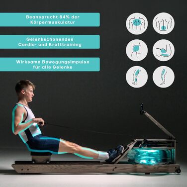 Водний гребний тренажер WaterRower Driftwood Оригінальний для домашнього використання, виготовлений з високоякісної масивної деревини LightRing та Bluetooth-монітор Тримач для планшета та додаток WaterRower Connect