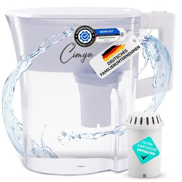 Фільтр для води питної води Фільтр 2,4 л 1 x 2-місячний картридж АКТИВОВАНЕ ВУГІЛЛЯ Пом&39якшує, фільтрує вапно, хлор, пестициди та бактерії, підвищує значення pH (білий)