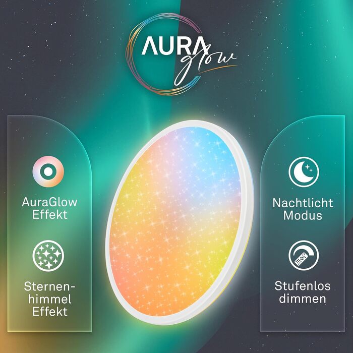 Стеля LED-світильник BRILONER AuraGlow з диммером та фоновим підсвічуванням, чорний/білий, 37,5 см
