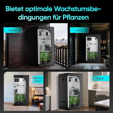 Комплект для вирощування Growzelt з LED-лампою повного спектру M1500, намет для вирощування 80x80x160 см, вентиляційна система 215 CFM (3000 об/хв) з тихим та ефективним вентилятором (4 швидкості), комплект для гідропоніки та вирощування в приміщенні M150