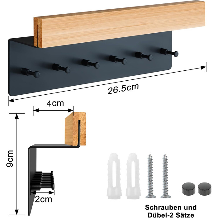 Дерев'яна ключниця з полицею, ключниця, ключниця на 6 гачків, настінна ключниця для передпокою, коридору, кухні