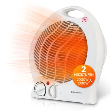 Енергозберігаючий вентилятор-обігрівач 2000 Вт - Швидкий нагрів з режимом енергозбереження та ручкою для перенесення - Електричний обігрівач з термостатом та 2 режимами нагріву Функція охолодження 2 в 1 22x29x13 см (білий)