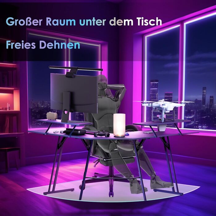 Ігровий стіл UISEBRT L-подібної форми 120 x 120 см з підставкою для монітора, ергономічний великий комп&39ютерний стіл з вуглецевого волокна, кутовий стіл для домашнього офісу - чорний