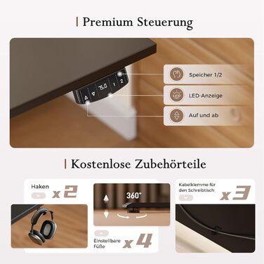 Стіл Klicelor з регульованою висотою та рухомою підставкою для монітора, 140x60 см, стіл для роботи сидячи/стоячи з 2 кнопками пам&39яті, 3-секційна стільниця, комп&39ютерний стіл, чорний 140 x 60 см