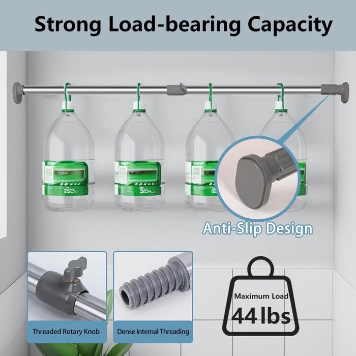 Штанга для одягу Hershii для шафи, натяжна штанга для віконної/душової шторки, свердління не потрібне, телескопічна штанга з нержавіючої сталі, висувна штанга для гардеробу, діаметр трубки 25,4/22,2 мм, 40-60 см, колір слонової кістки, сірий 40-60 см