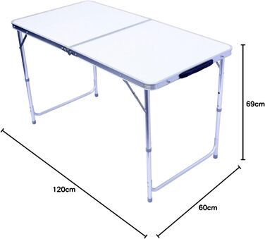 Складаний багатофункціональний стіл, багатоцільовий стіл, кемпінговий стіл, розкладний стіл, ринковий стіл, стіл з регульованою висотою для обклеювання шпалерами, бічний столик для кемпінгу в саду, для фестивалів, ринків тощо (білий 120 x 60 см)