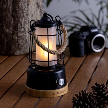 Акумуляторний світлодіодний ліхтар Navaris - Ліхтар для вулиці та приміщень з батареєю - Портативний бездротовий настільний світильник з регульованою яскравістю - Лампа для кемпінгу з регулюванням колірної температури, чорний