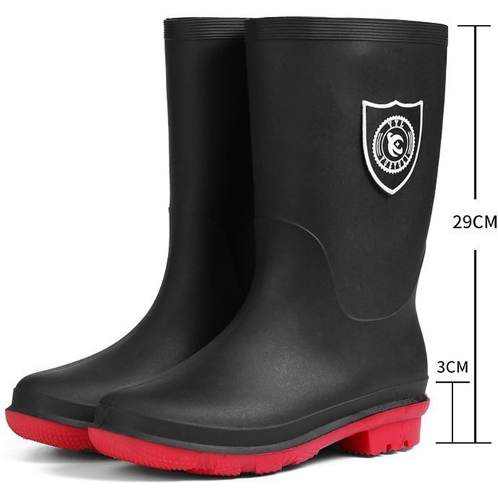 Водонепроникні гумові чоботи Pangolin для жінок та чоловіків, гумові чоботи до середини литки з нековзною підошвою, легко взувати та знімати, робочі чоботи для садівництва, роботи, подвір&39я, чорні/червоні, EU 45