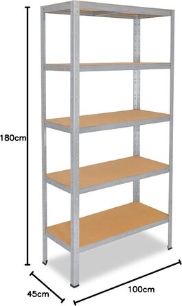 Міцний домашній стелаж, оцинкований/металевий стелаж з 5 полицями/металевий стелаж для підвалу, гаражний стелаж, стелаж для майстерні або стелаж для зберігання/змішаний металевий стелаж з вантажопідйомністю 175 кг В 180 см / Ш 100 см / Г 45 см, 180x100x45