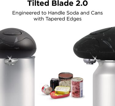 Електричний консервний нож для кухні Mama V2 - Покращене лезо відкриває будь-яку форму банки, консервний ніж без гострих країв, гігієнічний, компактний та бездротовий - Marble Black