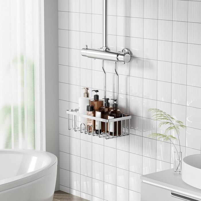 Полиця для душу навісна, кошик для душу без свердління, тримач для душу, органайзер у ванну кімнату для шампуню, нержавіюча сталь SS304, 30x13x8,5 см