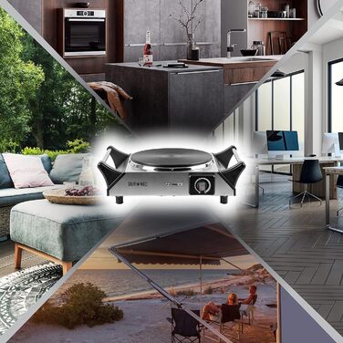 Гаряча плита Duronic HP1 SS електрична одинарна конфорка Плита Варильна поверхня з нержавіючої сталі нержавіюча сталь плавно регульована температура Ручки для перенесення 1500 Вт Кемпінг