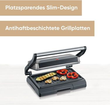 Гриль для бутербродів, стейків і як гриль паніні, бутербродниця з антипригарним покриттям для знежиреного гриля, 800 Вт, металевий сірий/чорний, KG 2394 Без автоматичних програм