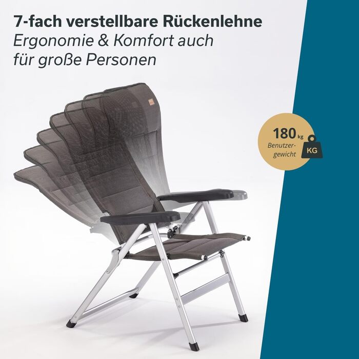 Складаний стілець Skandika Lepola Складаний кемпінговий стілець з алюмінію, алюмінієвий садовий стілець, регульована спинка в 7 положеннях, вантажопідйомність 180 кг, складний, висока спинка, підголівник Кемпінг, сад, комплект з 2 шт.