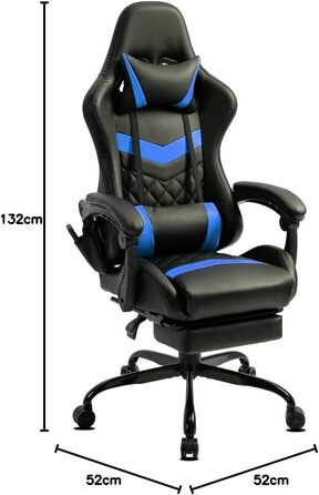 Ігрове крісло Delman, гоночне крісло, офісне крісло, комп&39ютерне крісло, масажне крісло з 6 точками вібрації, крісло керівника, штучна шкіра, ергономічна підставка для ніг 12-0037 (синє)
