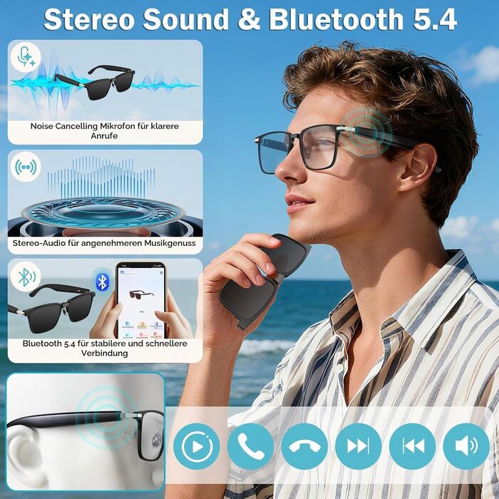 Розумні AI-окуляри S7 Bluetooth-сонцезахисні окуляри з перекладом у реальному часі та голосовим помічником, захистом від синього світла та UV-випромінювання, зі змінними лінзами