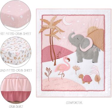 Комплект постільної білизни в дитяче ліжечко Peanutshell Safari для дівчаток, 4 предмети, органічна бавовна, слон джунглів, дитяча