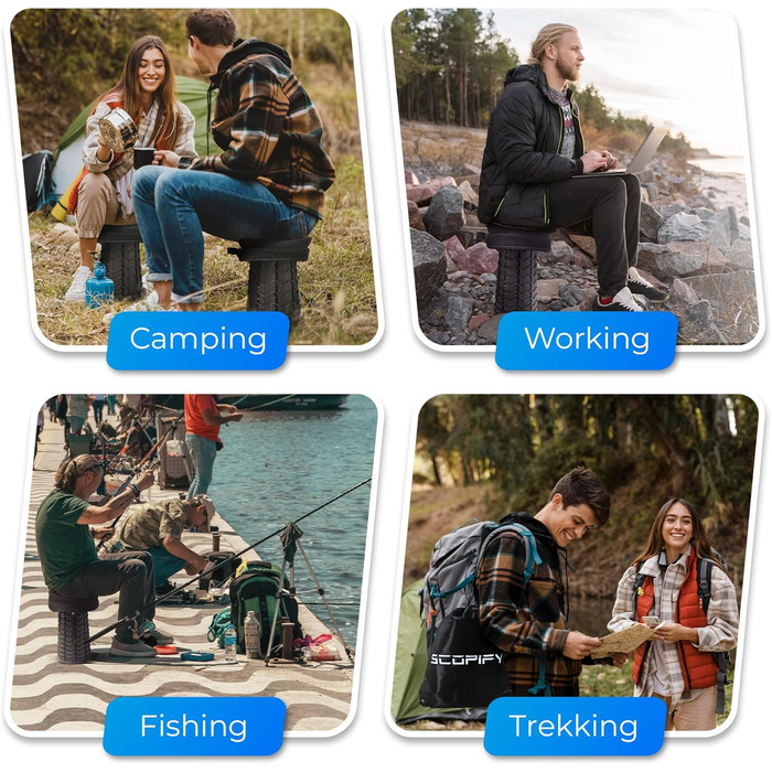 Портативний телескопічний стілець з подушкою та сумкою для перенесення складаний стілець, регульована висота 645 см, стійкий до 200 кг, квадратний телескопічний стілець для кемпінгу, саду, риболовлі та подорожей