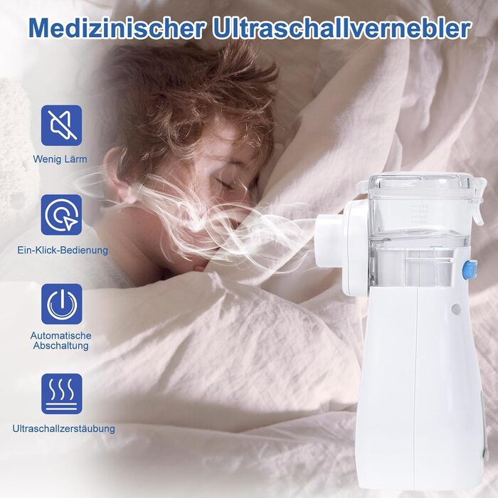 Інгалятор-небулайзер BellaHealth, портативний небулайзер для дітей та дорослих, набір інгаляторів з мундштуком та маскою, перезаряджається від USB (синій)