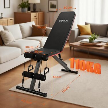 Складана лава DH FitLife 8-в-1 Тренажерна лава, що економить 80 місця, для тренувань усього тіла вдома Регульована фітнес-лава та похила лава, тренажер для пресу для домашнього спортзалу