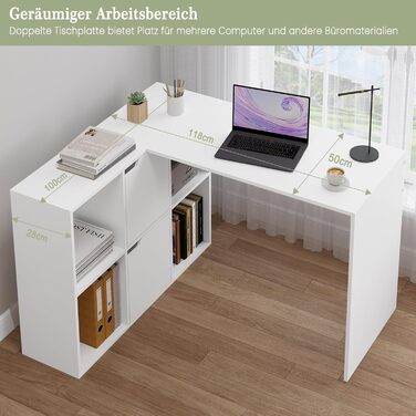 Г-подібний письмовий стіл eSituro, кутовий стіл з полицями, білий, 120x100x75 см, комп&39ютерний стіл, офісний стіл, ПК-стіл з місцем для зберігання, для кабінету, вітальні, спальні