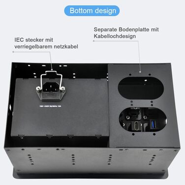 Вбудована настінна розетка для конференц-залу, столу, мультимедійна розетка, срібляста - 2 шт. Schuko - 2 шт. CAT6 - 2 шт. HDMI - USB 3.0 - стерео - USB-C для передачі даних (чорна)