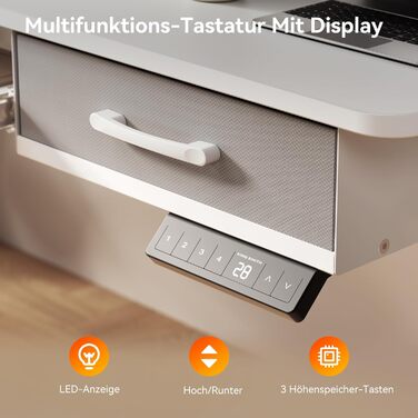 Електричний стіл з регульованою висотою та підставкою для клавіатури, 140x60 см, з 2 шухлядами, комп&39ютерний стіл з підставкою для монітора для домашнього офісу, білий, 140 x 60 см з підставкою для клавіатури