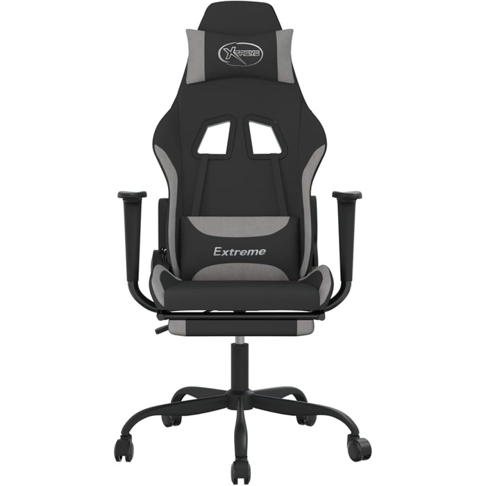 Ігрове крісло з масажем та підставкою для ніг, чорна та світло-сіра тканина, модель ігрового крісла 345481