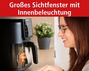 Аерофритюрниця ROMMELSBACHER FRH 1700, XXL-чаша 8 л (21 x 30 см) для 1 кг картоплі фрі, тихий режим 45 дБ(А), 10 програм, 60-200 C, велике вікно з підсвіткою