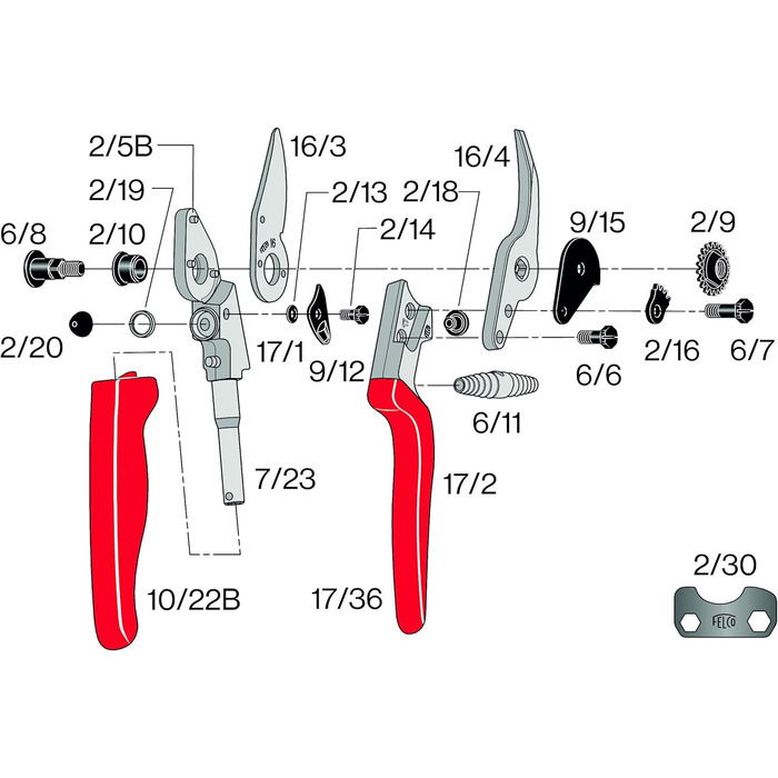 Садові ножиці FELCO 17 Bypass для лівшів з ручкою, що обертається, ергономічні для середньої руки, сталеве лезо 42 мм, довжина різання до 20 мм, компактні, зроблені у Швейцарії FELCO 17 Medium Hand (M)