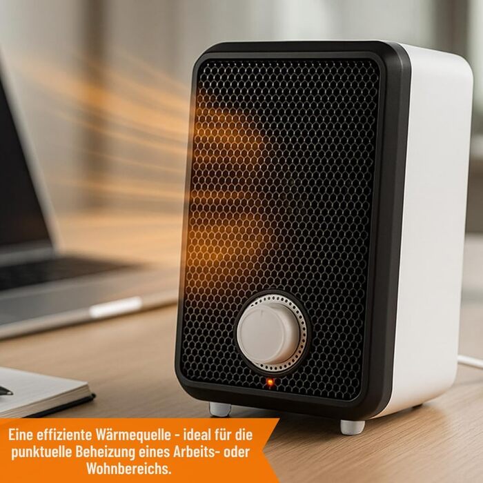 Настільний вентилятор-обігрівач NEO TOOLS, 600 Вт - Компактний міні-вентилятор-обігрівач з термостатом та захистом від перекидання, ідеально підходить для столів та офісів, ефективний точковий обігрів 90-129