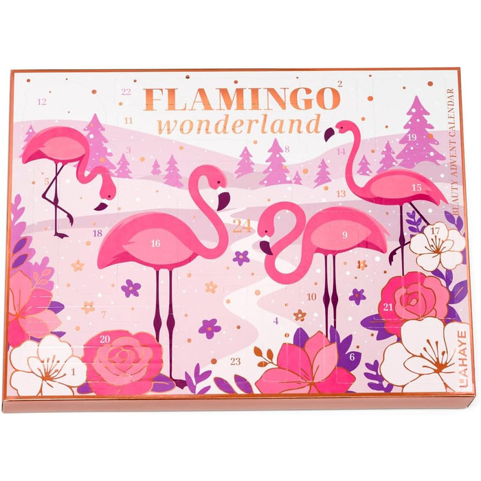 Адвент-календар краси 2025 РОЖЕВИЙ ФЛАМІНГО РІЗДВО - Різдвяний календар для жінок та підлітків ОБМЕЖЕНИЙ ВИПУСОК 24 високоякісні косметичні сюрпризи для макіяжу та косметики, подарунковий набір від LAHAYE