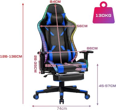 Геймерське крісло з поворотом на 360, гоночне крісло з 358 світлодіодними режимами освітлення, офісне крісло з регульованими підлокітниками, спинкою та підставкою для ніг, комп&39ютерне крісло з поперековою опорою, підголівником та пультом дистанційного к
